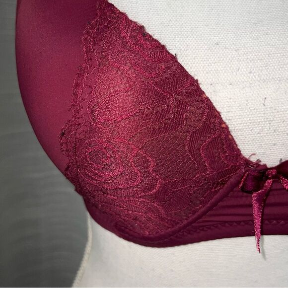 Emily Johnson Wine Colored Bra 34 D Lace Underwire Padded Cup - Picture 3 of 10